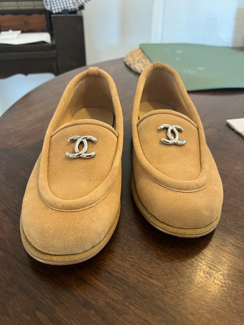 CHANEL Camel Suede CC Logo Loafers - Picture 2 of 5